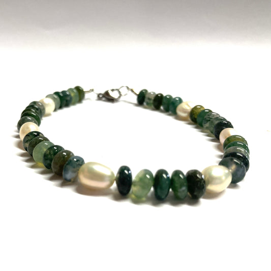 Agate and Freshwater Pearl Bracelet