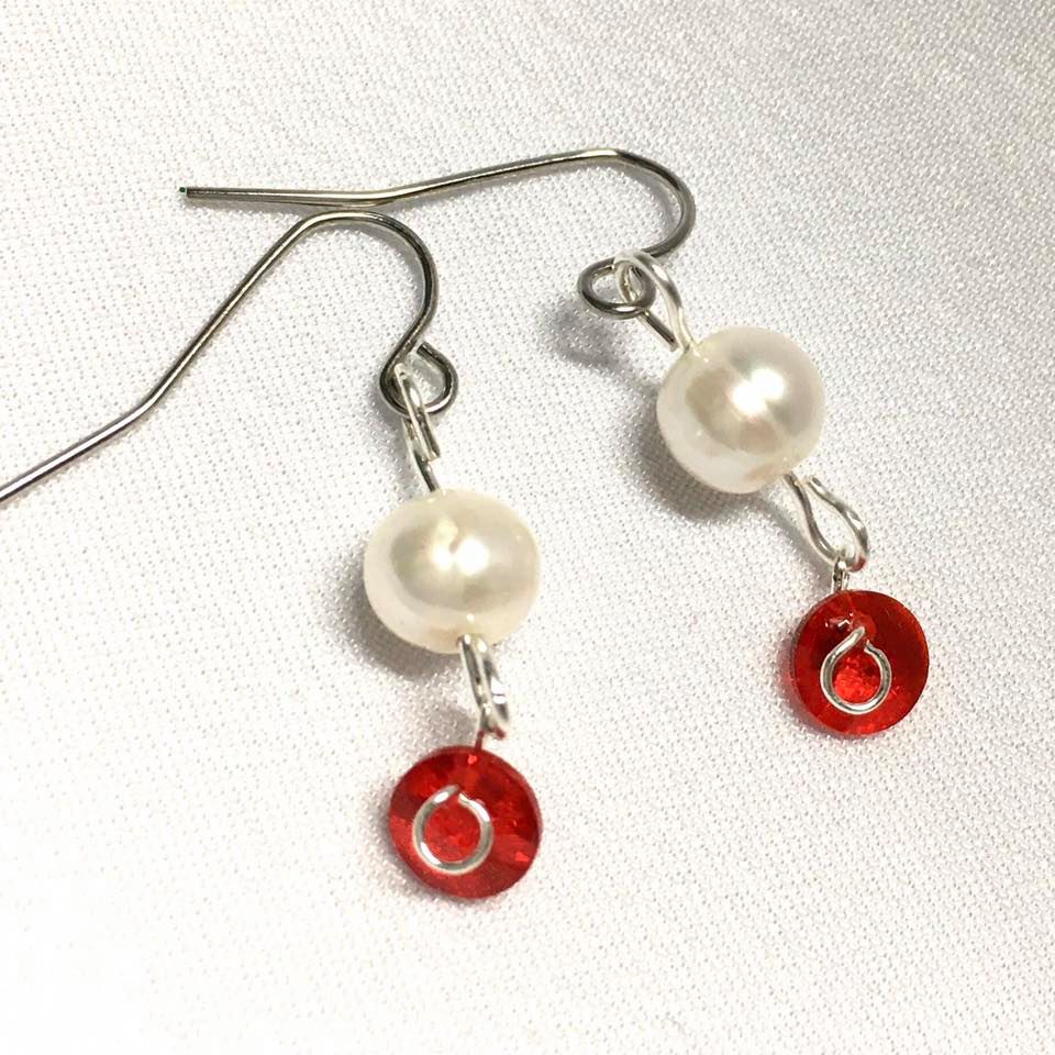 Red Crystal & Pearls Dangle Earrimgs
