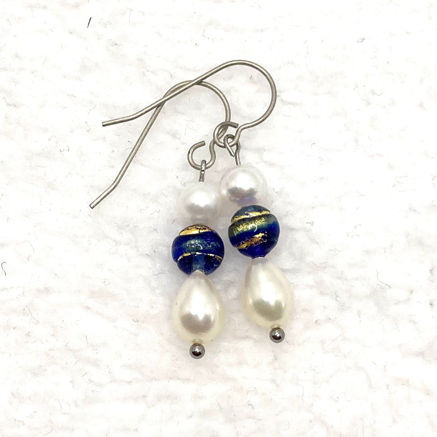 Blue Murano Glass Freshwater Pearl Earrings