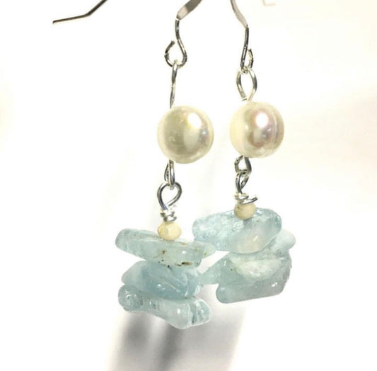 Aquamarine & Freshwater Pearl Earrings