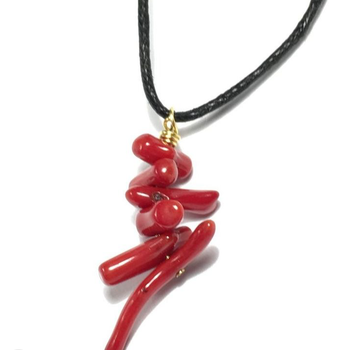 Coral and leather necklace