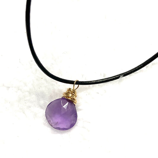 Amethyst and Leather Necklace