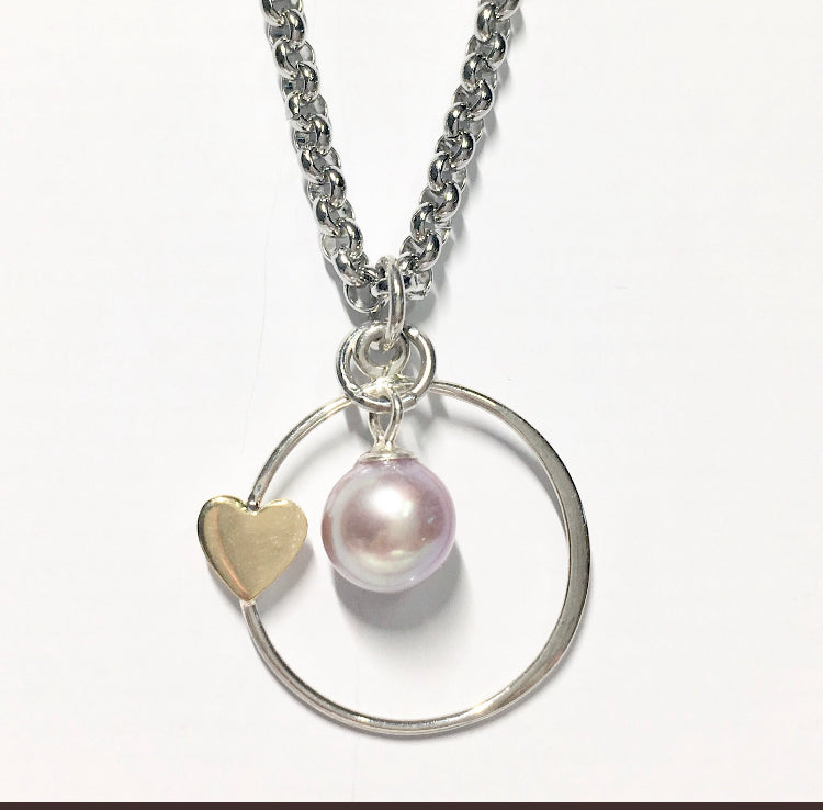 Heart and Akoya Pearl Pendant Necklace